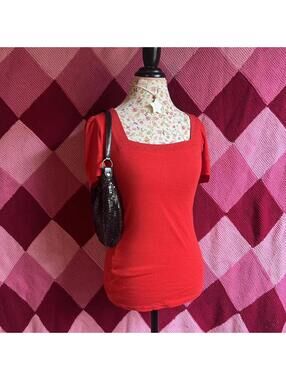 y2k red sparkly square neck tee